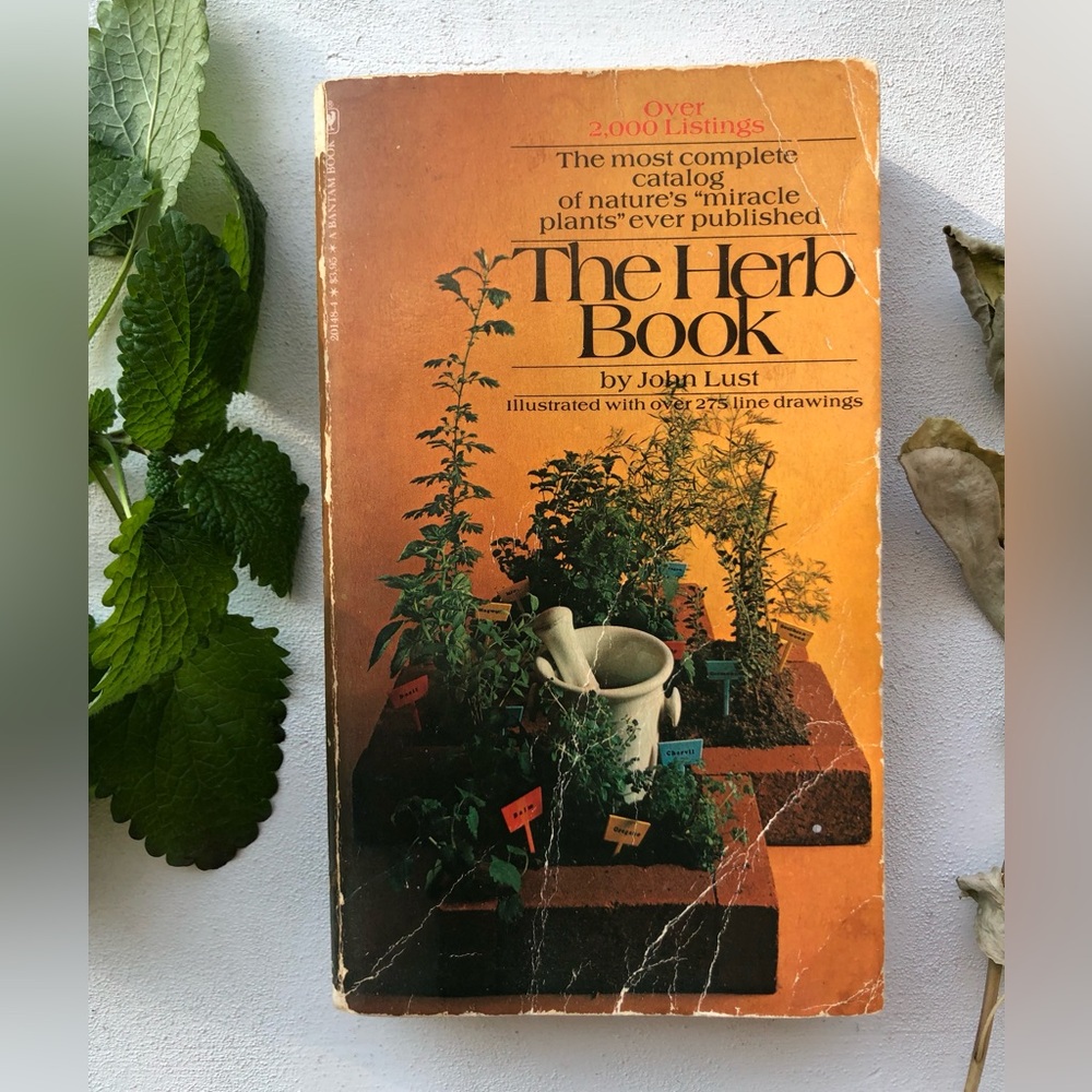 The Herb Book, by John Lust, 1974, paperback - worn, herb stained, cozy 🦉📙
